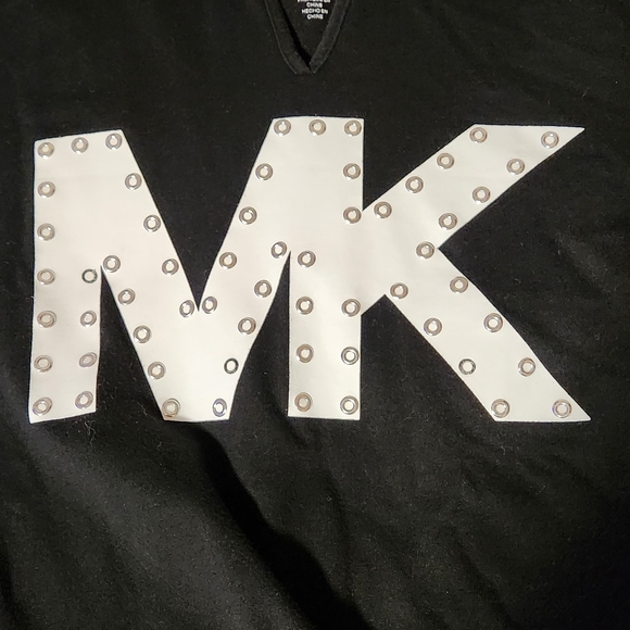 Michael Kors Womens Sz L Mini T Shirt  Dress Black White Logo Hooded Read - Picture 8 of 11